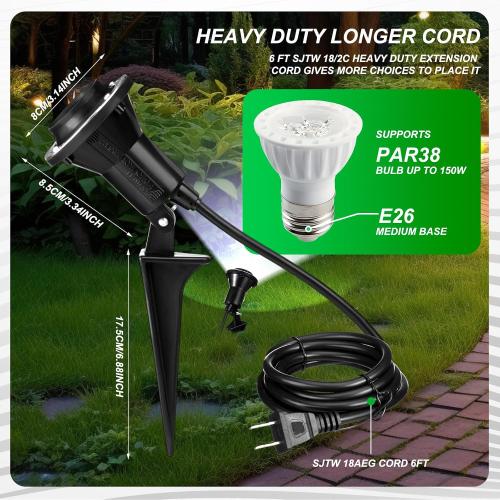 Spotlight Outdoor Floodlight Holder Plug in Fixture Stake 120 V Ul Listed Spotlight Outdoor Light Socket 6ft Power Cord E26 Base Adjustable Head 38 Bulb Yard(4 Pack)