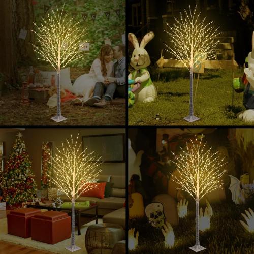 6FT 500 LED Lighted Birch Tree with Twinkle Lights, LED Birch Tree with Timer for Outdoor Indoor Home Party Yard Easter Christmas Decoration (Warm White Light)
