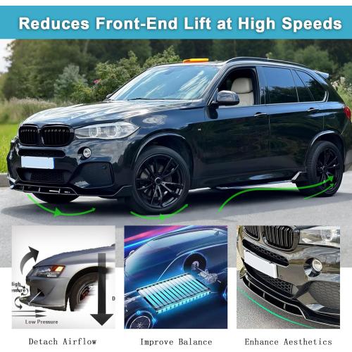KHK Front Bumper Lip Spoiler for BMW X5 F15 M-Sport 2014-2018,Glossy Black ABS Air Dam Front Splitter Body Kit Accessories