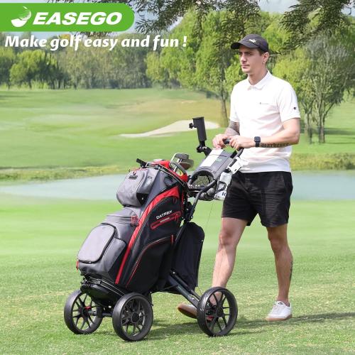 EASEGO Golf Push Cart 4 Wheel : Golf Walking Carts with Phone Holder/Cup Holder/Umbrella Holder/Foot Brake/Cooler Basket 3 Wheel Superlite Golf Pull Cart All-Terrain Golf Caddy Carts