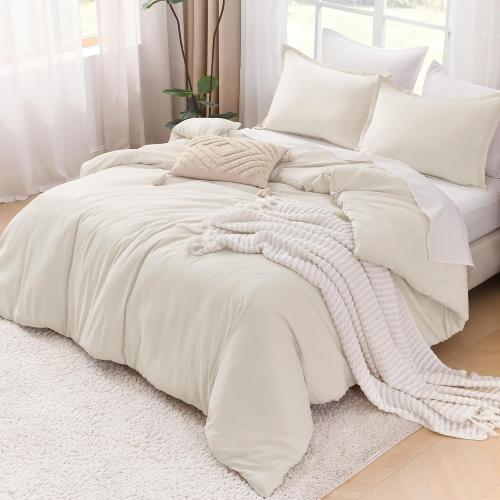 Litanika Comforter King Size Beige, 3 Pieces Lightweight Bedding Comforter Set, Down Alternative Comforter All Season Fluffy Bed Set Gift Choice