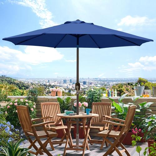 Blissun 9' Outdoor Patio Umbrella, Outdoor Table Umbrella, Yard Umbrella, Market Umbrella with 8 Sturdy Ribs, Push Button Tilt and Crank