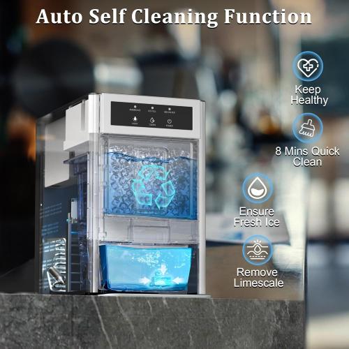 Costway Nugget Ice Maker, 44Lbs/24H Countertop Ice Makers, Self-Cleaning Ice Machine with 4.4 Lbs Basket, Auto Water Refill, Chewable Pebble Ice Maker for Home Kitchen Party