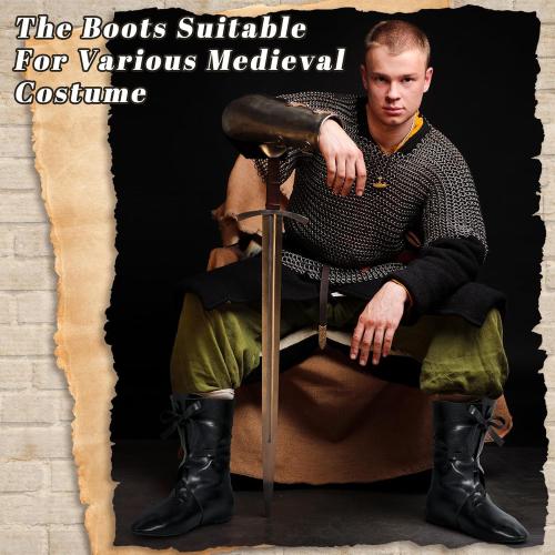 Panitay Men's Medieval Boots Renaissance Cosplay Festival Shoes Viking Leather Boots Non Slip Pirate Tied Shoes