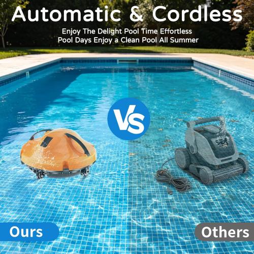 2026 New Cordless Robot Pool Vacuum, Automatic Pool Cleaner Robot with Dual-Motor, 130mins Runtime & Auto Parking Robotic Pool Vacuum for Above Ground Pool Up to 1100 Sq.Ft,JQR-V201,Orange ‼️comes with stains ‼️