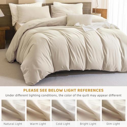 Sanracie Cotton Comforter King Size,Solid Color Bedding Comforter Set Linen Feel Textured 3 Pieces(1 Wheat Bed Comforter   2 Pillowcases) Soft Lightweight Neutral King Bedding All Season