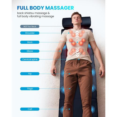 COMFIER Shiatsu Full Body Massage Mat with Heat, Back Massage Pad for Pain Relief Deep Tissue Kneading & Vibration Heating Chair Massager for Recliner, Sofa, Bed