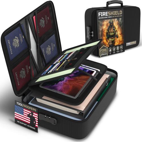 FIRESHIELD PRO Fireproof Document Bag with Lock – Portable Fire Safe Organizer with Laptop, Tablet & Cards Pockets – Water Resistant, Multi-Pocket Storage for Travel, Home or Office – 15 x 11 x 4.1
