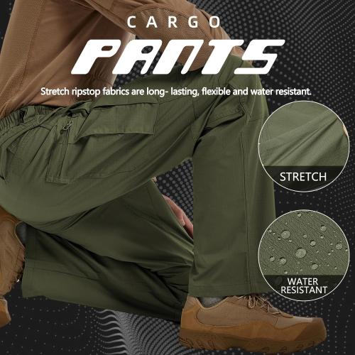 Men's Stretch Tactical Pants Water Resistant Ripstop Cargo Pants Lightweight Outdoor EDC Hiking Work Pants (Army Green, 32WX32L)