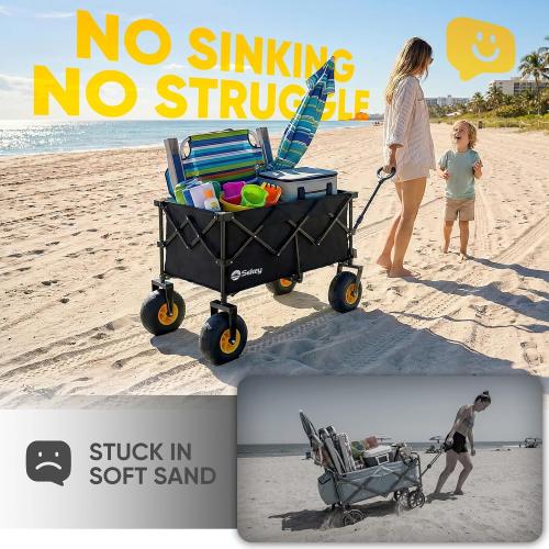 ‼️has mild stains and could have missing pieces ‼️Sekey Heavy Duty Beach Wagon with 9 Big Sand-Proof Wheels – 600lb Capacity, 200L Oversized Foldable Cart | Adjustable Handle & All-Terrain Tires for Sand, Camping, Groceries