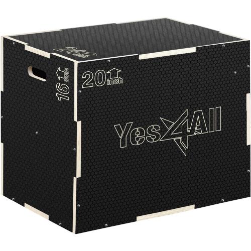Yes4All 3 in 1 Non-Slip Wooden Plyo Box, Step Up Box for Workout, Plyometric Jump Box for Skipping, Jumping, Lunges, Squats, Dips