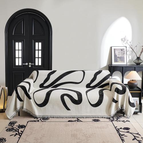 MYSKY HOME Boho Couch Cover Super Soft Couch Covers for 2-3 Cushion Couch Sofa, Modern Black Jacquard Sofa Slipcover Loveseat Futon Cover, Couch Covers for Sectional Sofa, 71 x 118, Black Curve