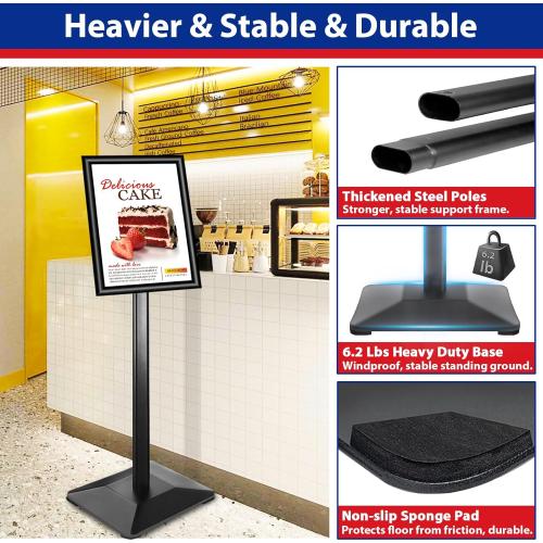 Business & Store Sign Holders 8.5x11inch 3Pack Adjustable Floor Standing Sign Holder with Heavy Duty Display Stand (Black, Silver)