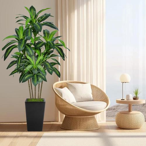 6FT Artificial Dracaena Tree, Fake Tree Indoor with Black Tall Planter,Tall Artificial Plants Indoor,Artificial Silk Tree for Home Office Decor,Housewarming Gift (Black)