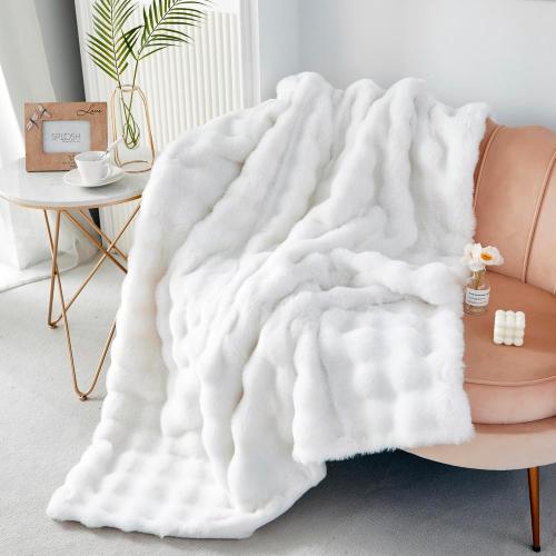 RYNGHIPY Faux Fur Throw Blanket Double Sided Thick and Warm Plush Fluffy Faux Rabbit Fur Decoration for Couch Sofa Chair and Bed Cream Winter Blanket (cream 50 x 60'')