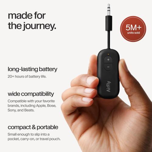 Twelve South AirFly SE, Bluetooth Wireless Audio Transmitter Adapter, Black