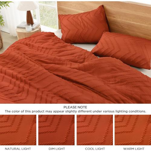 Burnt Orange Cal King Comforter Lightweight Terracotta Rust Boho Fall Tufted Bedding