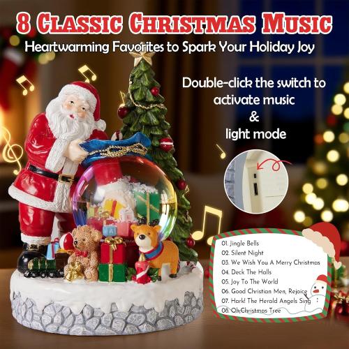 Christmas Snow Globe Lantern with Musical, Colorful Lights & Swirling Snowfall - USB & Battery Operated Xmas Thanksgiving Holiday Indoor Decor - Gift for Kids, Adults, Family (Santa Claus Gift)