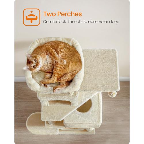 (same brand model different) Feandrea Cat Tree, Cat Tower, Plush Multi-Level Condo with  Scratching Posts, Perches, Caves, Hammock, Pompoms, Beige UPCT192M01