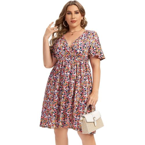 Size 3XL AMZ Plus Womens Plus Size Casual Dress Wrap Dress Swing Dresses Plus Size a Line Party Mini Dress