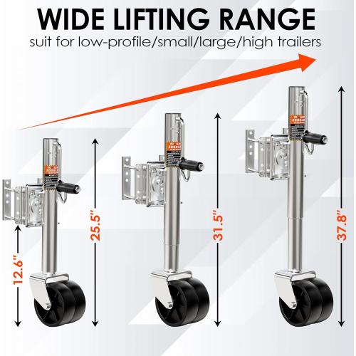 2000 lbs Trailer Jack with Dual Wheel, Heavy Duty Swivel Boat Jack, 12 Lift, Bolt-on Tongue Trailer Jack for RV Boat Trailers