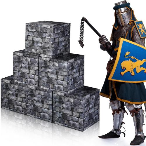 6 Pcs Large 11.81 Inch Stone Wall Boxes Medieval Themed Party Decorations Jumbo Giant Castle Brick Wall Centerpieces for Cobble Stone Brick Wall Medieval Party Birthday Party Favors Box