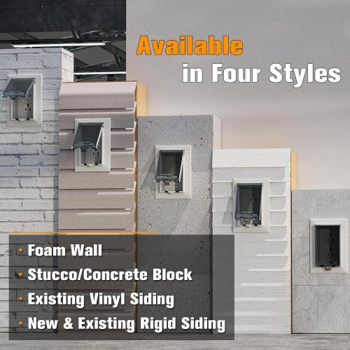 Recessed Outlet Box, DBVS1C-1 Low Profile Electrical Outlet Boxes, Wall Plate Kit for New Vinyl Siding, Enclosed Weatherproof Pack with Duplex & Decorator Style Covers, 1-Gang,Clear, Vertical