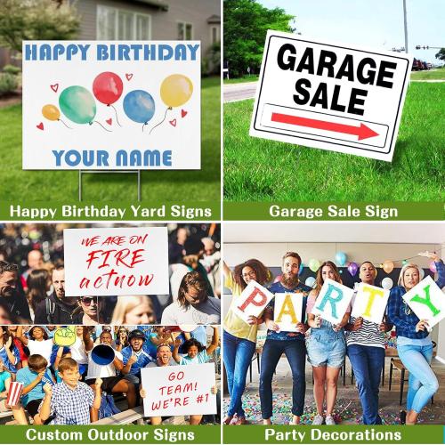 Blank Yard Signs with Stakes, Remiawy Custom Yard Sale Sign 17x12 Inch 4 Pack Corrugated Plastic Double Sided for Outdoor Lawn, Estate Garage, Open House, Birthday Decoration