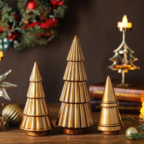Pinkunn 3 Pcs Neutral Christmas Tree Figurines,Minimalism Resin Christmas Tree Ornament Tabletop,Modern Matte Xmas Trees Table Centerpiece for Home Winter Mantel Indoor Holiday Decoration (Gold)