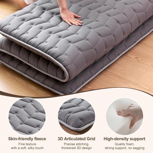 Premium Foam Japanese Futon Floor Mattress 100% High Density Foam Comfortable Floor Mattress,3.2 Thicken Foldable Sleeping Pad,Dormitory Tatami Mat,for Adult and Kids (Gray)
