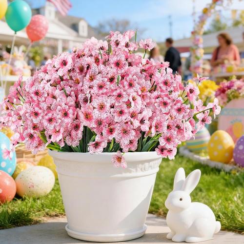24PCS Artificial Pink Flowers for Outdoors, Realistic Silk Flowers