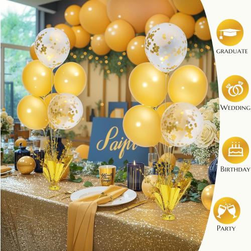 2 Set Gold Birthday Centerpieces for Tables Gold Balloons Stand Kit for Birthday Party Graduation Baby Shower Wedding Bridal Shower Retirement Anniversary Engagement Prom Table Decorations