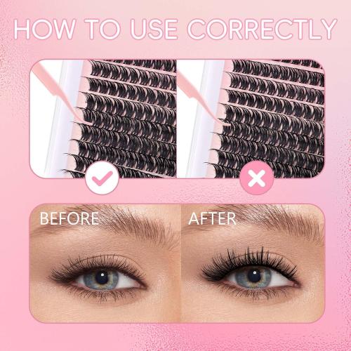 FADLASH Lash Clusters Kit Individual Lash Extensiones Wispy Faux Mink 8-16mm DIY Eyelash Extension Kit Eyelash Clusters Lashes with Bond and Seal and Remover Lash Tweezer for Self Use（AD17-D-8-16)