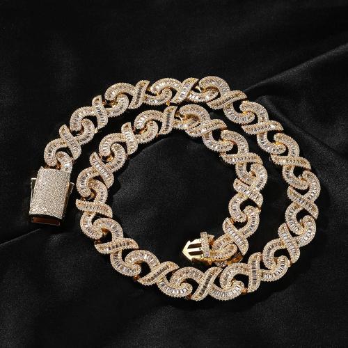 ICEDIAMOND 15MM Baguette CZ Diamond infinity Cuban Link Chain Necklace, Iced Out Fully Bling Zirconia Hip Hop Trend Cool Rapper Jewelry for Men Women