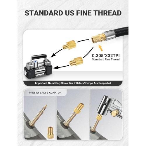 LUMITECO 20 Inch Tire Inflator Hose Adapter, Car Air Hose Self-Locking Air Chuck w/Tire Schrader Valve Fine Thread & Presta Valve Adapter, Quick Connect & Release for Pump Air Compressor Attachments