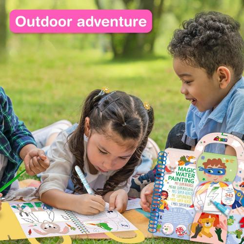 Avenir Reusable Water Coloring Book for Toddlers 3-5 Years, Road Trip & Airplane Mess-Free Portable Educational 4 in 1 Creative Set Water-Reveal Paint Activity Doodle Pad Kids Art Crafts