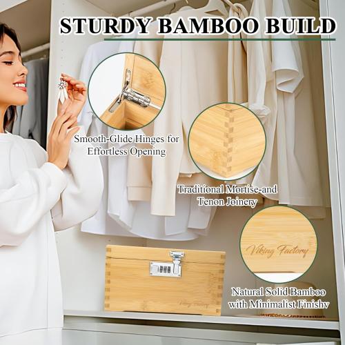 Thoughtful Gift Idea - Premium Bamboo Storage Box Set with Lock, Tray and All Accessories for Elegant Home Office Organization - Mortise and Tenon Joint Design (Bamboo)