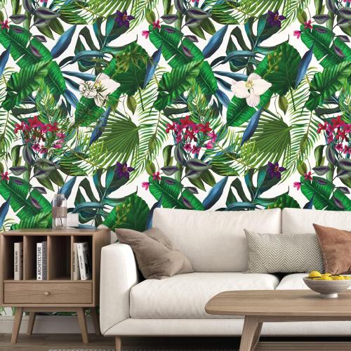 Botanical Peel and Stick Wallpaper Green Floral Contact Paper for Walls Tropical Floral Peel and Stick Wall Paper for Bedroom Self Adhesive Plant Leaf Jungle Wallpaper for Bathroom 24x118