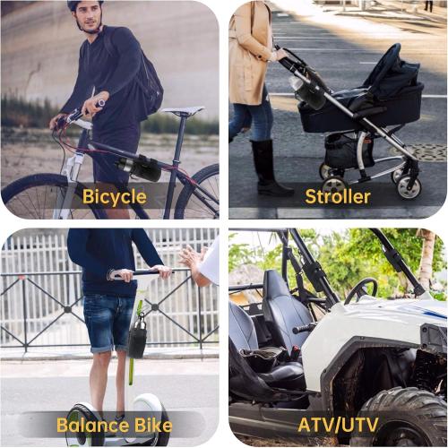 GEARV 2Pack Cup Holder for Bike, Scooter and Wheelchair, Water Bottle Holder for UTV/ATV, Walker, Golf Cart and Beach, Universal Drink Holder Accessories with Net Pocket and Cord Lock (Black)