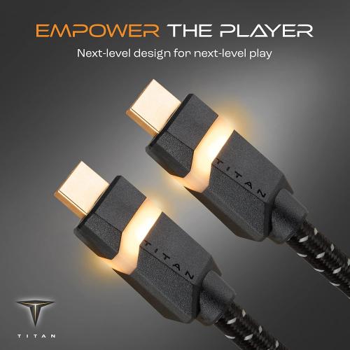 TITAN 8K HDMI 2.1 Cable, 10 ft Braided Cord, Amber LED Light Strip, Ultra High-Speed Cable with HDR, VRR & QMS, 48 GBPS, Black, 59063