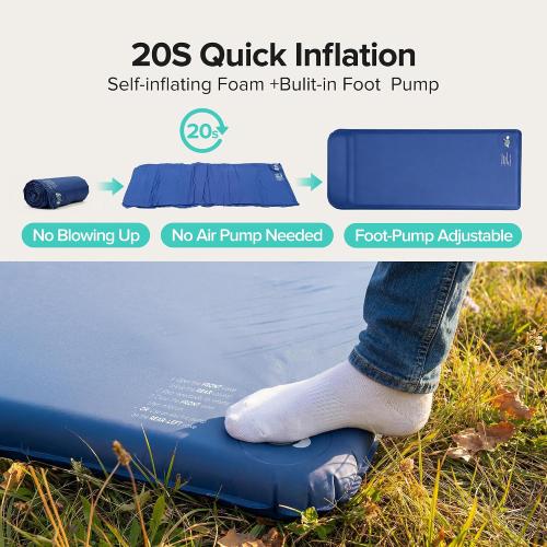 Self-Inflating Sleeping Pad for Camping, 3 Ultra-Thick Outdoor Camping Mat with Pillow & 9.5 R-Value, Insulated All-Season Foam Camping Mattress for Camping Travel Tent Car