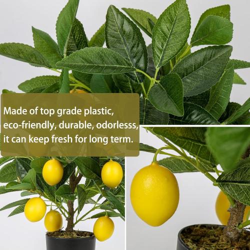 Velener Artificial Potted Plants 15.7 inches Fake Lemon Tree Artificial Lemons Citrus Tree with Black Pot Faux Plants Indoor for Home,Office, Living Room Table, Desk
