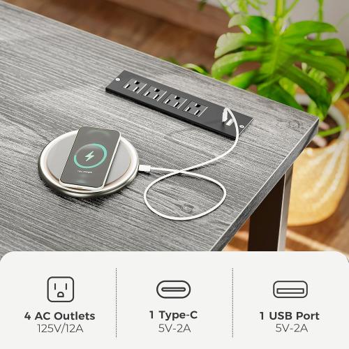 Huuger 55 x 24 inch Desk with Power Outlets & USB-C, Deeper & Thicker Desktop, Robust Metal Tubes, Computer Desk, Heavy Duty Office Desk, Work Gaming Desk for Home Office, Grey