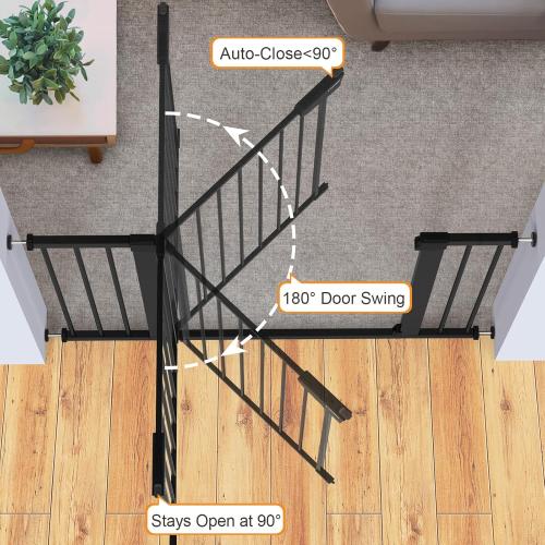 Cumbor 2 Pack 29.7-46 Baby Gate for Stairs, Mom's Choice Awards Winner-Auto Close Dog Gate for doorways, Easy Install Pressure Mounted Pet Gates indoor, Easy Walk Thru Wide Safety Gate for Dog, Black