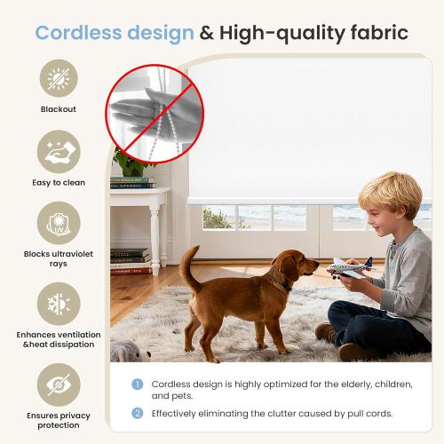 Grandekor No-Drill No Tools Motorized Blinds with Remote | 27x72 White Electric Blackout Smart Roller Shade/APP/Voice Control-for Home Office, Living Room