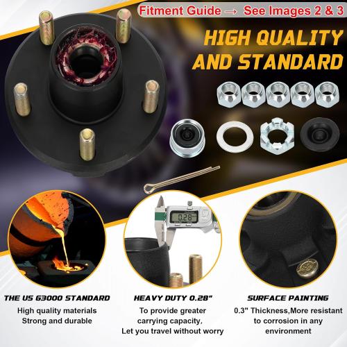 Redants 2 Pack 2000 lbs Trailer Hub Kit 5 on 4.5, 1-1/16 Straight Spindle ONLY, Pre-Greased Assembly with L44649 Bearings for Boat/Utility Trailer