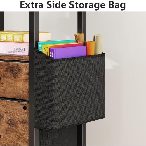 GYIIYUO 2 Drawer File Cabinet with 24'' Extended Desktop, Mobile Filing Cabinet, Rolling File Cabinet with Side Bag, Fabric Drawer, Fits A4/Letter Size, Printer Stand Home Office, Light Brown