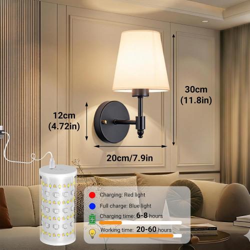 Nekhung Battery Operated Wall Sconce, Peel and Stick Sconces Set of 2