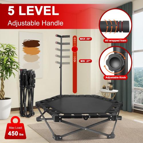 Foldable Mini Trampoline — One-Step Fold & Open, 42 Rebounder Trampoline for Adults & Kids, 450lbs Max Load, Adjustable T-Bar, Indoor & Outdoor Workout