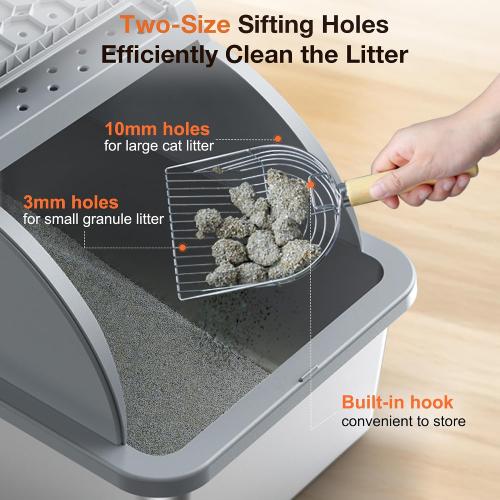 Stainless Steel Litter Box, XXL Large Metal Covered Litter Boxes, Dual Entrance Detachable Cat Litter Box with Lid, 16.6'' High Wall Urine Leak Prevention with Cat Litter Scoop (Gray)